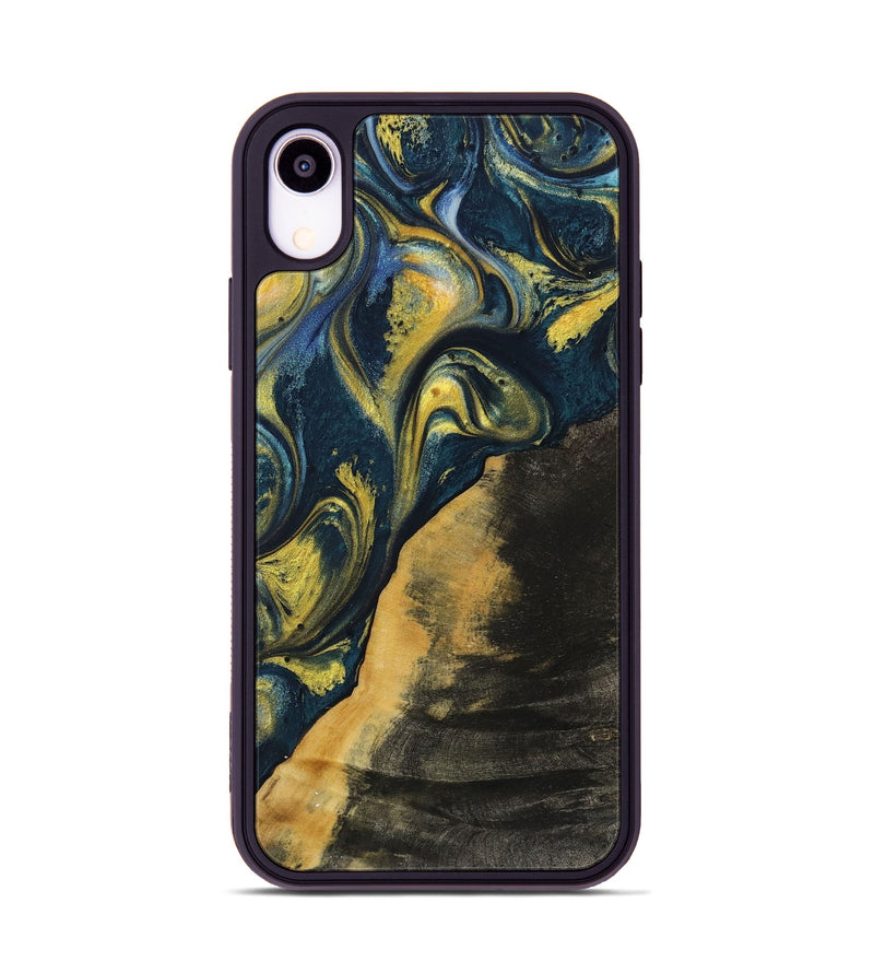 iPhone Xr Wood+Resin Phone Case - Marely (Teal & Gold, 719588)