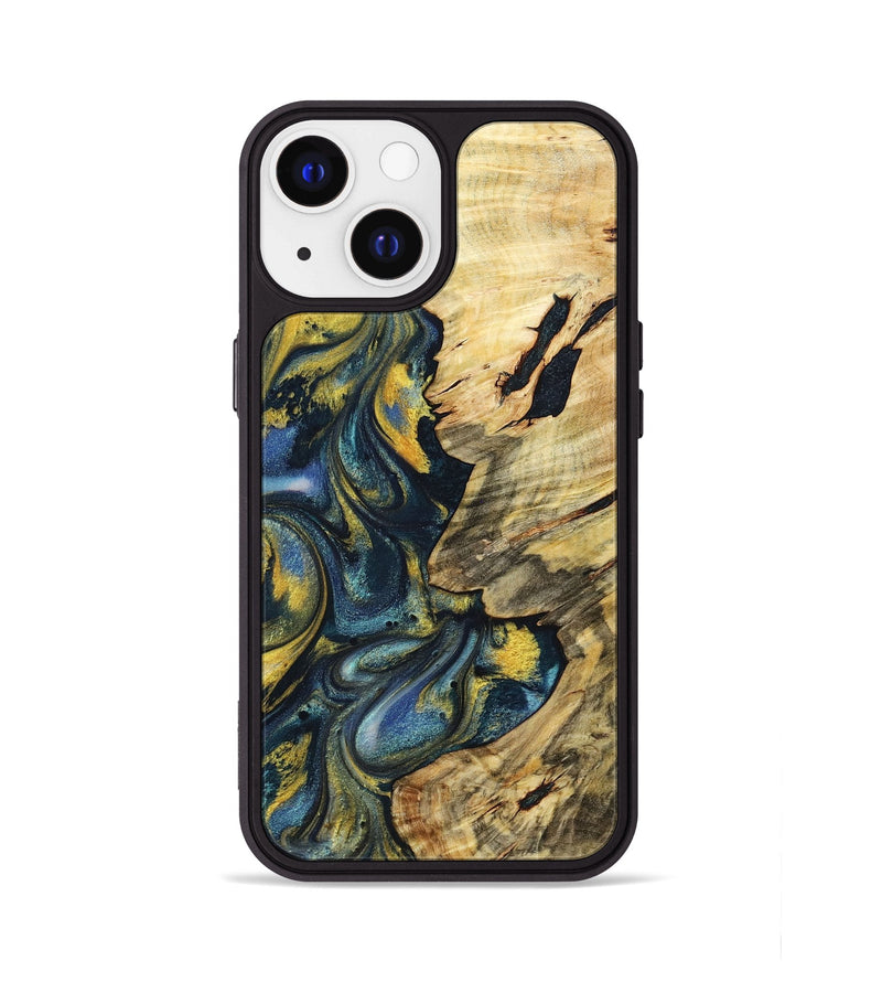 iPhone 13 Wood+Resin Phone Case - Mandy (Teal & Gold, 719590)