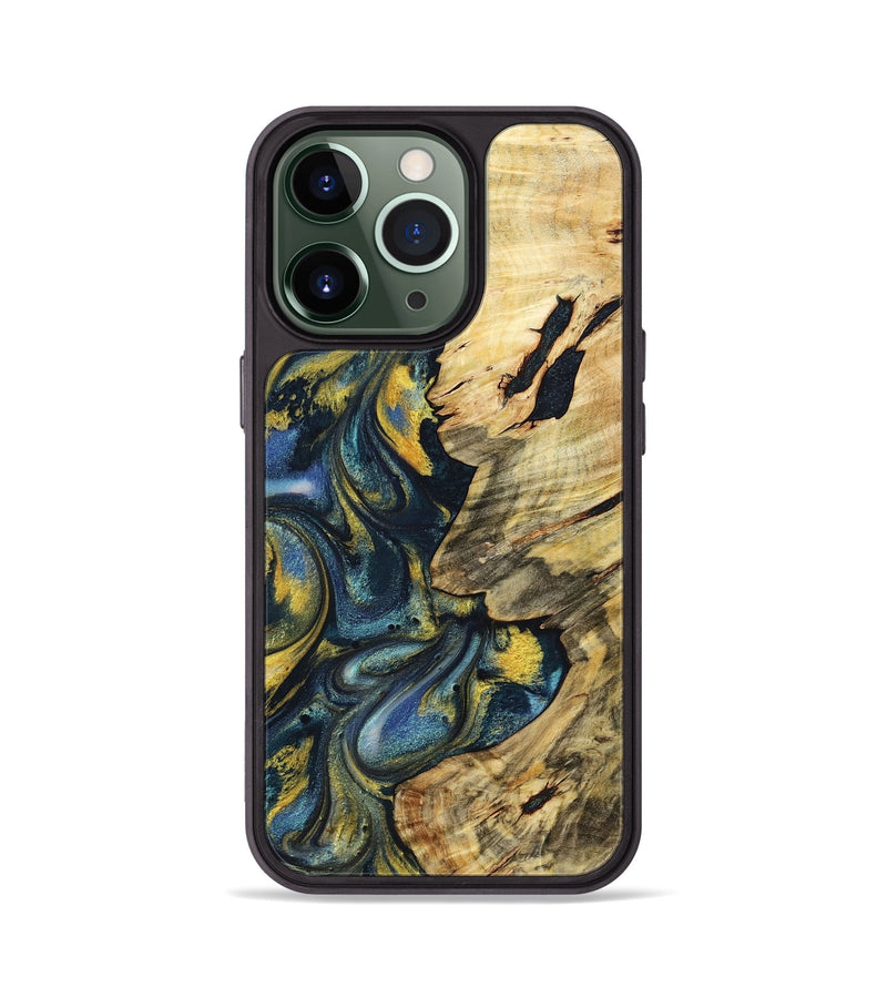 iPhone 13 Pro Wood+Resin Phone Case - Mandy (Teal & Gold, 719590)