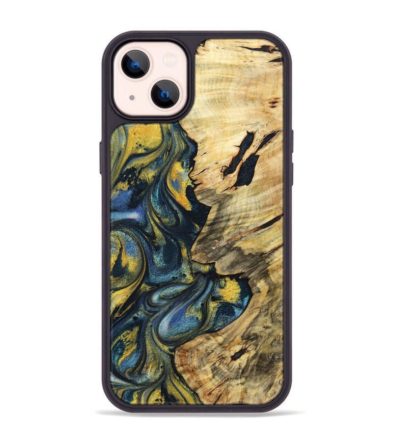 iPhone 14 Plus Wood+Resin Phone Case - Mandy (Teal & Gold, 719590)