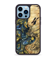 iPhone 14 Pro Max Wood+Resin Phone Case - Mandy (Teal & Gold, 719590)