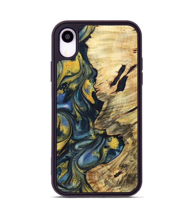 iPhone Xr Wood+Resin Phone Case - Mandy (Teal & Gold, 719590)