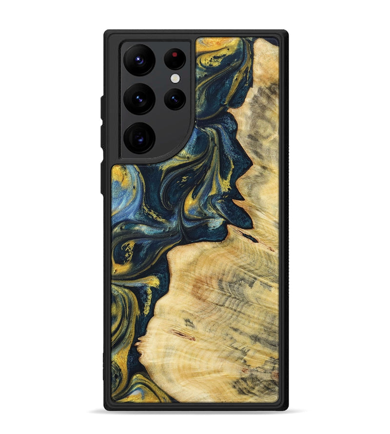 Galaxy S22 Ultra Wood+Resin Phone Case - Hayden (Teal & Gold, 719591)