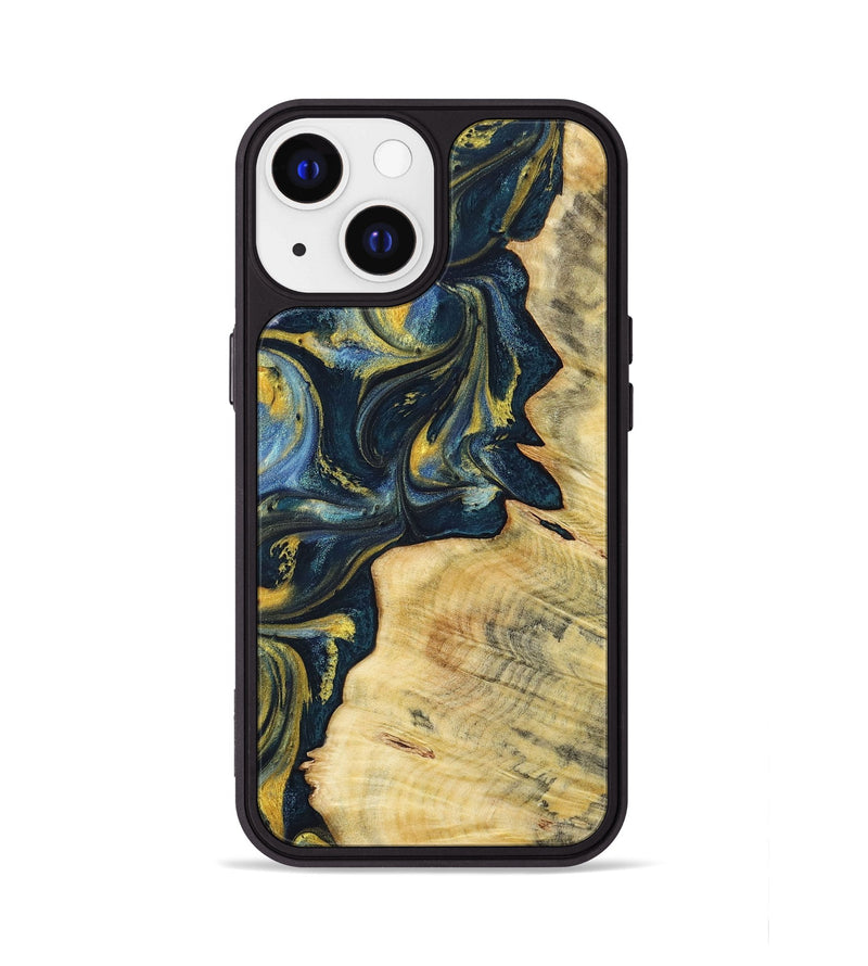 iPhone 13 Wood+Resin Phone Case - Hayden (Teal & Gold, 719591)