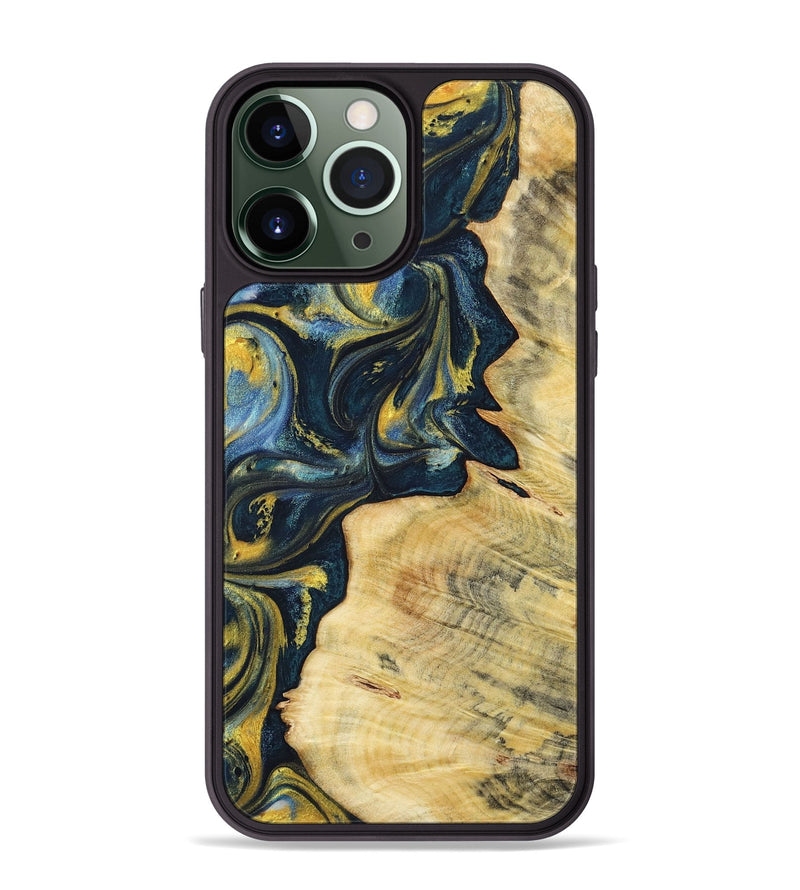 iPhone 13 Pro Max Wood+Resin Phone Case - Hayden (Teal & Gold, 719591)