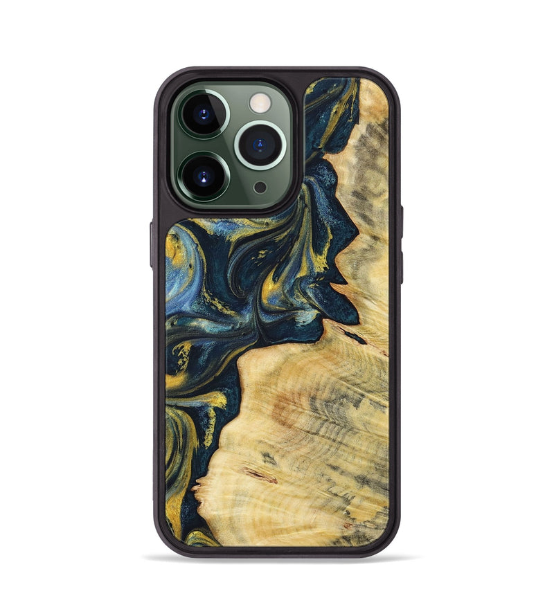 iPhone 13 Pro Wood+Resin Phone Case - Hayden (Teal & Gold, 719591)