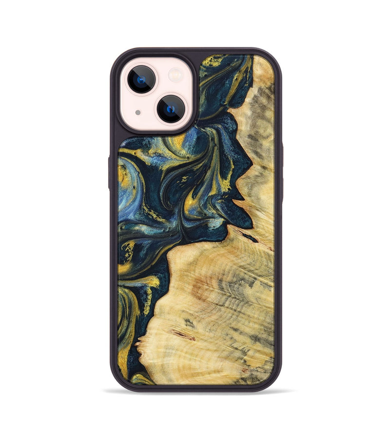 iPhone 14 Wood+Resin Phone Case - Hayden (Teal & Gold, 719591)