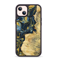 iPhone 14 Plus Wood+Resin Phone Case - Hayden (Teal & Gold, 719591)