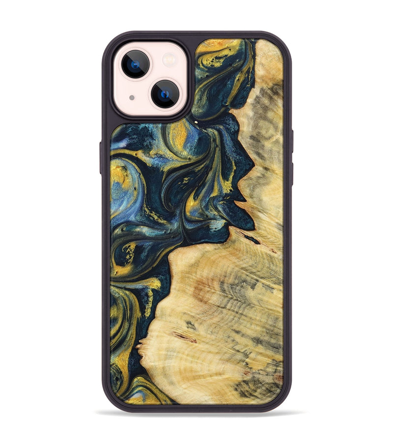 iPhone 14 Plus Wood+Resin Phone Case - Hayden (Teal & Gold, 719591)