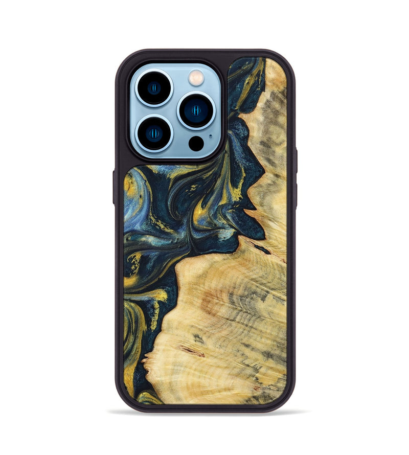 iPhone 14 Pro Wood+Resin Phone Case - Hayden (Teal & Gold, 719591)