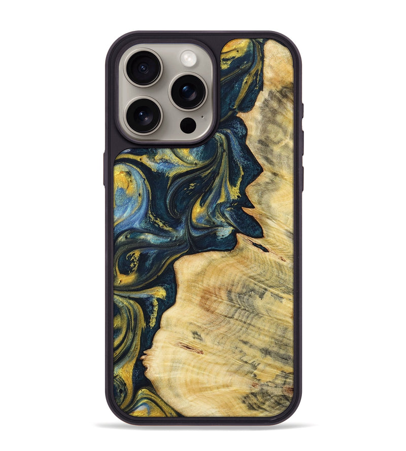 iPhone 15 Pro Max Wood+Resin Phone Case - Hayden (Teal & Gold, 719591)