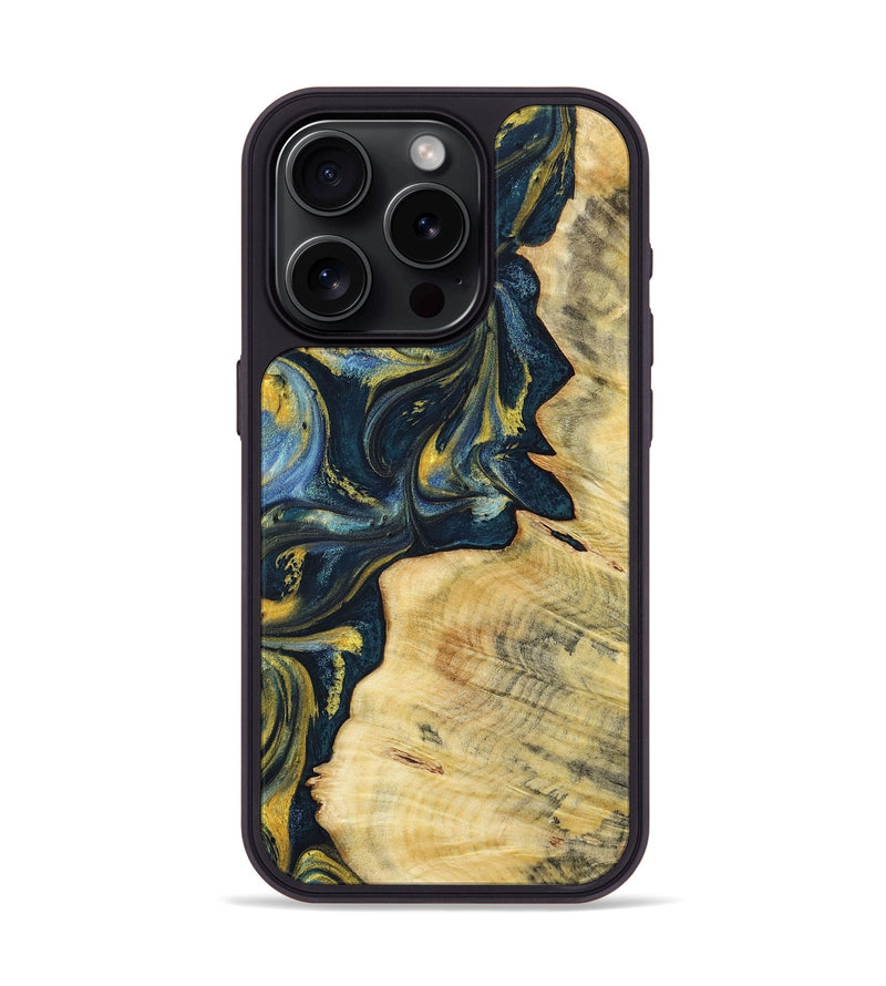 iPhone 15 Pro Wood+Resin Phone Case - Hayden (Teal & Gold, 719591)