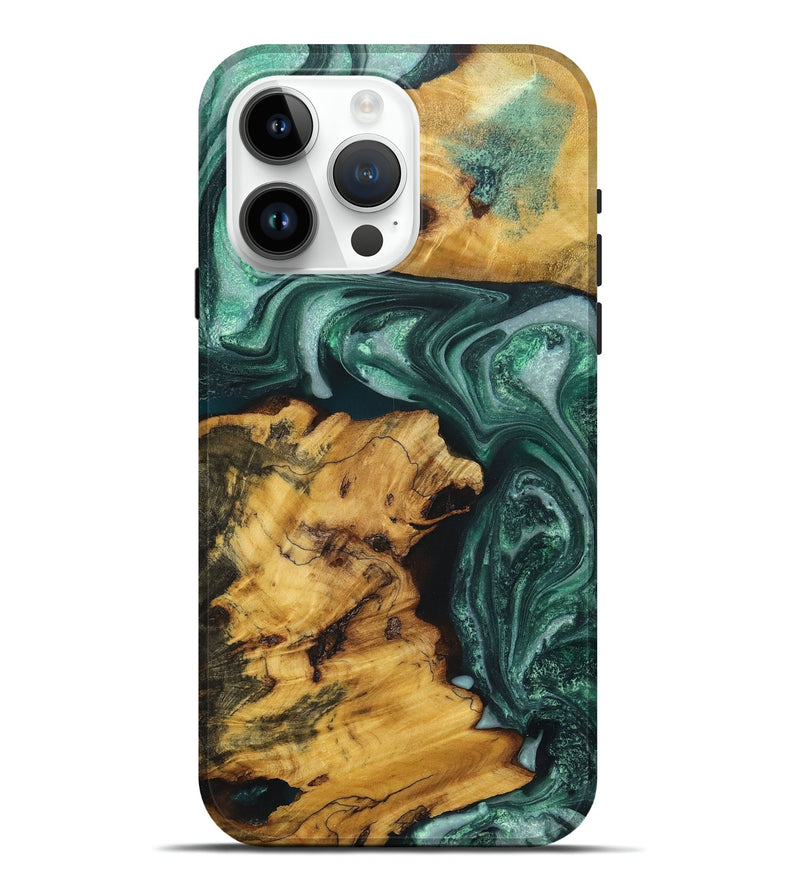 iPhone 15 Pro Max Wood+Resin Live Edge Phone Case - Zion (Green, 719599)