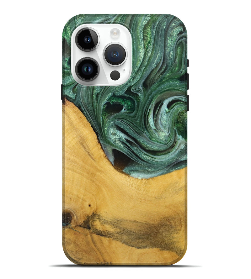 iPhone 15 Pro Max Wood+Resin Live Edge Phone Case - Carrie (Green, 719600)