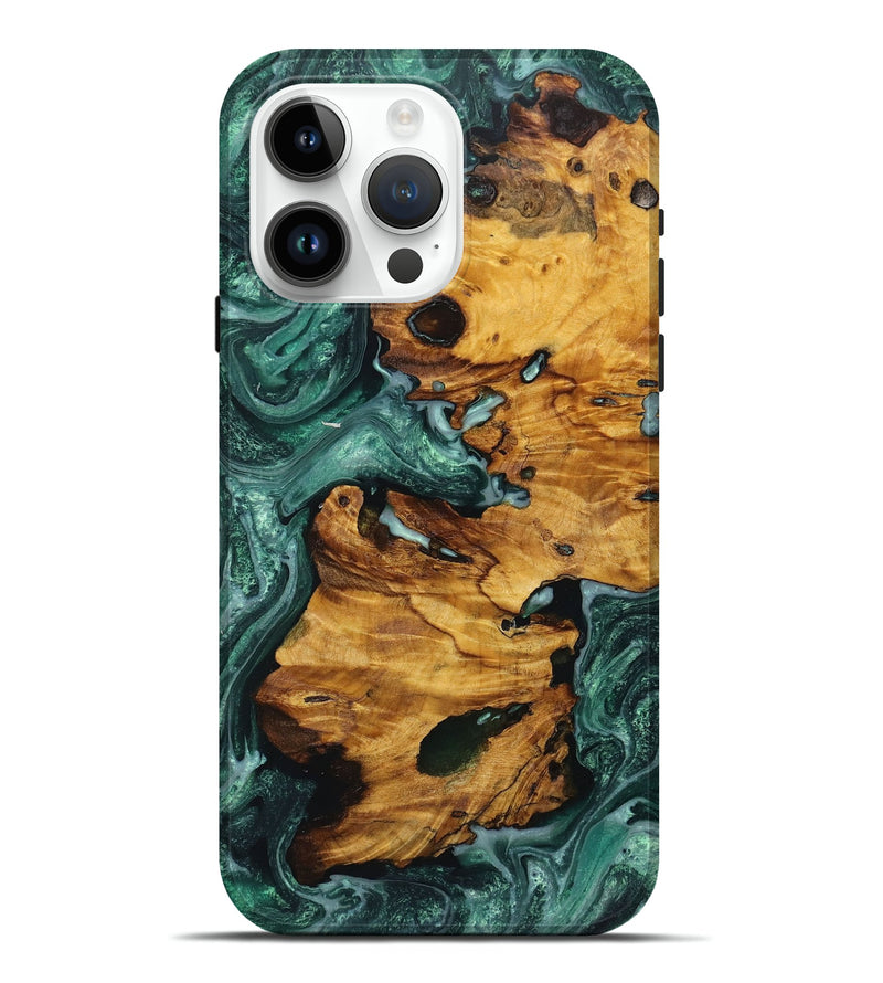 iPhone 15 Pro Max Wood+Resin Live Edge Phone Case - Daniel (Green, 719602)