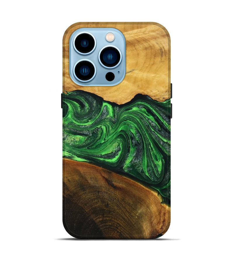 iPhone 14 Pro Wood+Resin Live Edge Phone Case - Bryce (Green, 719603)