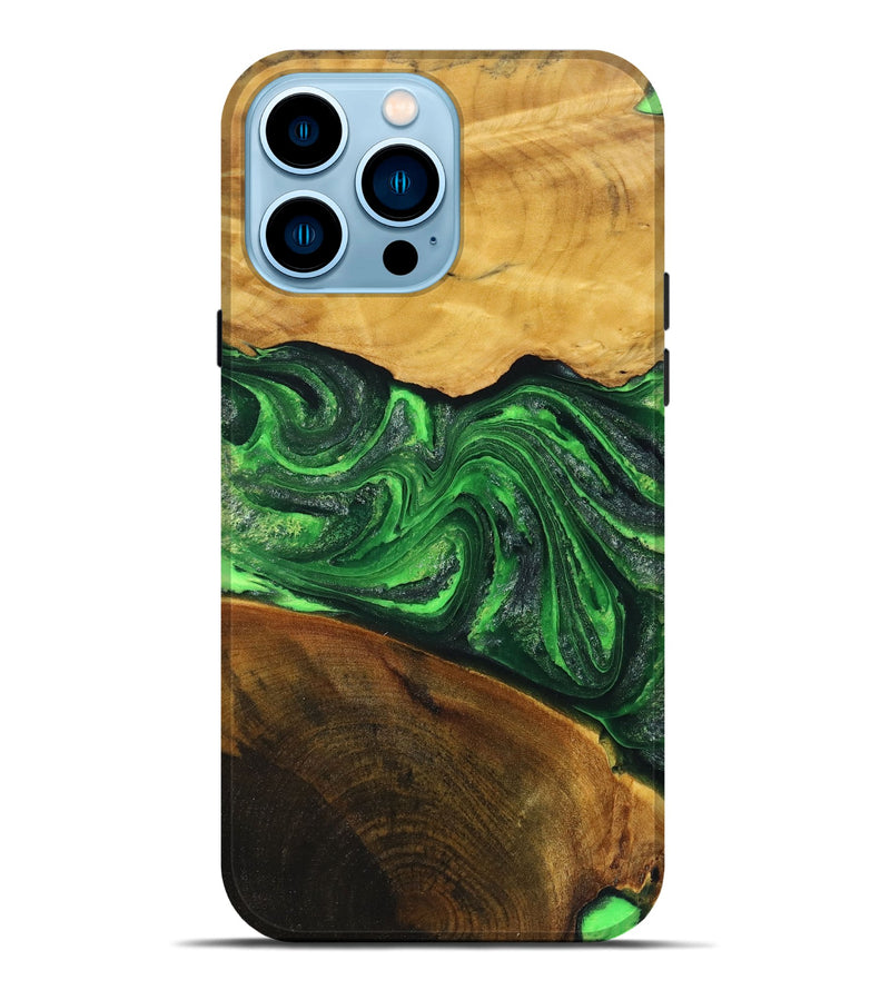 iPhone 14 Pro Max Wood+Resin Live Edge Phone Case - Bryce (Green, 719603)