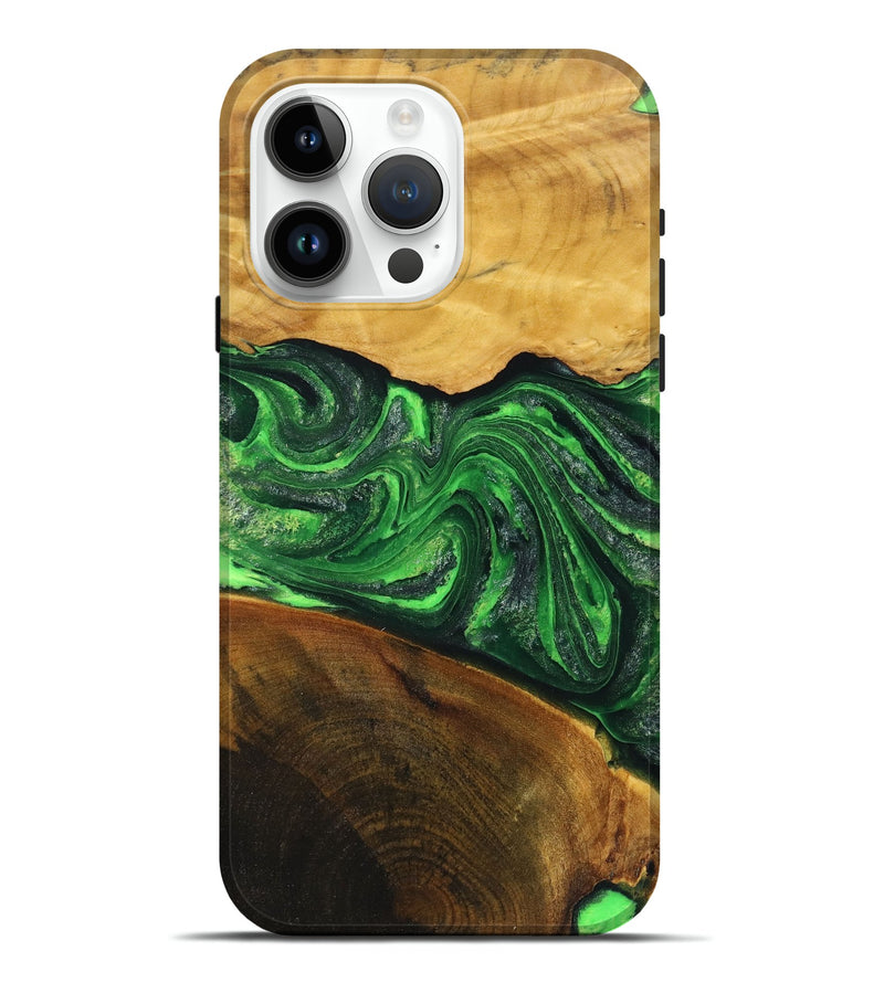 iPhone 15 Pro Max Wood+Resin Live Edge Phone Case - Bryce (Green, 719603)