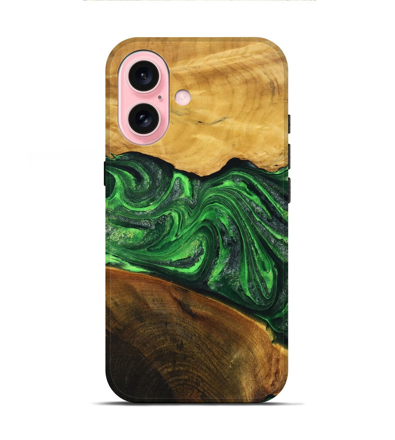 iPhone 16 Wood+Resin Live Edge Phone Case - Bryce (Green, 719603)