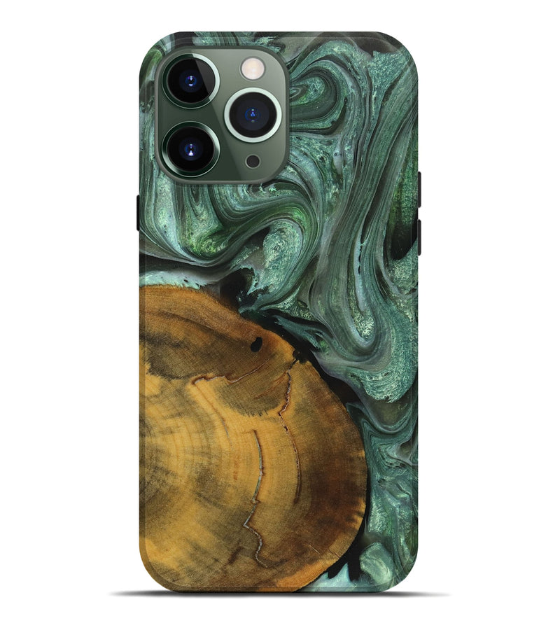 iPhone 13 Pro Max Wood+Resin Live Edge Phone Case - Gracelyn (Green, 719604)