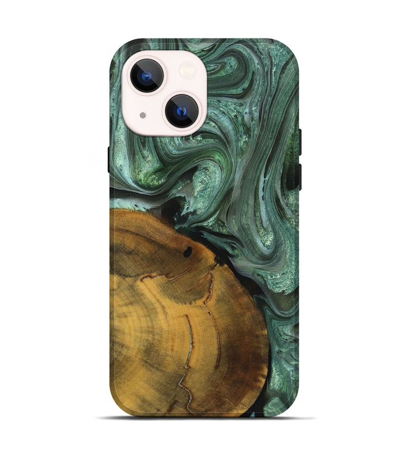 iPhone 14 Wood+Resin Live Edge Phone Case - Gracelyn (Green, 719604)