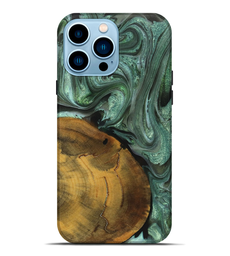 iPhone 14 Pro Max Wood+Resin Live Edge Phone Case - Gracelyn (Green, 719604)