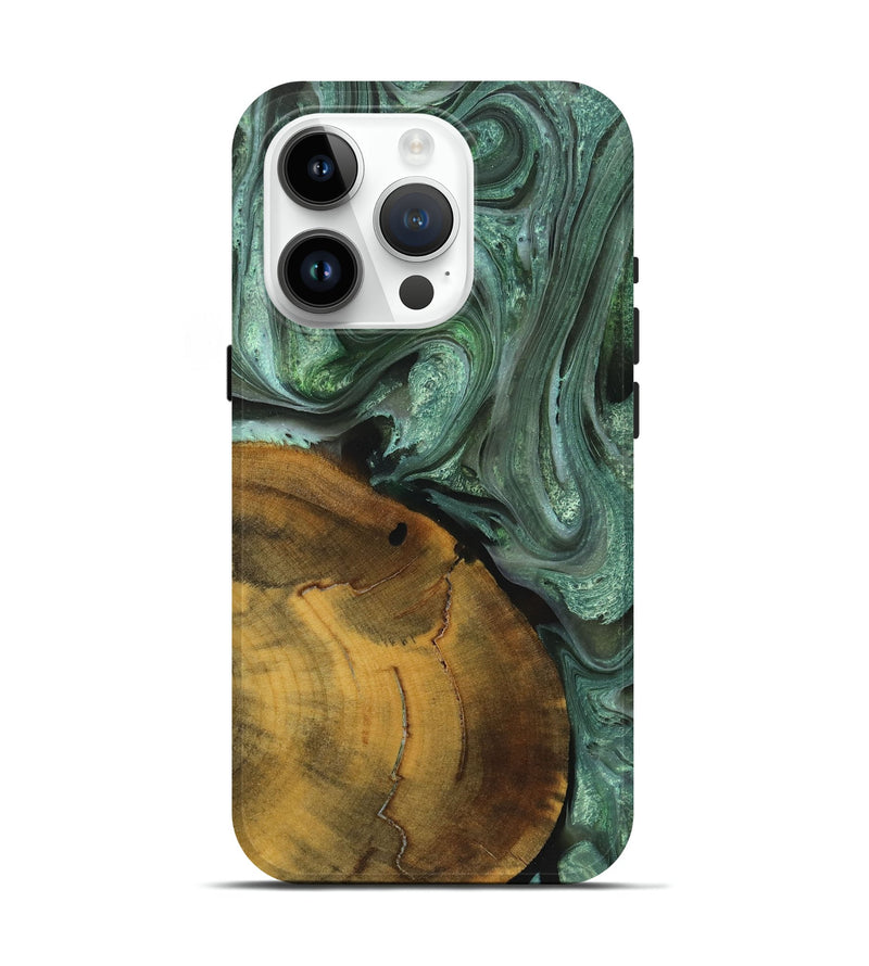 iPhone 15 Pro Wood+Resin Live Edge Phone Case - Gracelyn (Green, 719604)