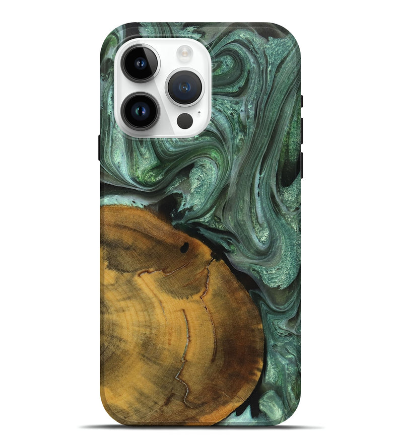 iPhone 15 Pro Max Wood+Resin Live Edge Phone Case - Gracelyn (Green, 719604)