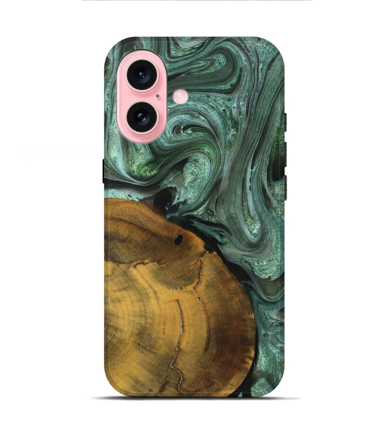 iPhone 16 Wood+Resin Live Edge Phone Case - Gracelyn (Green, 719604)