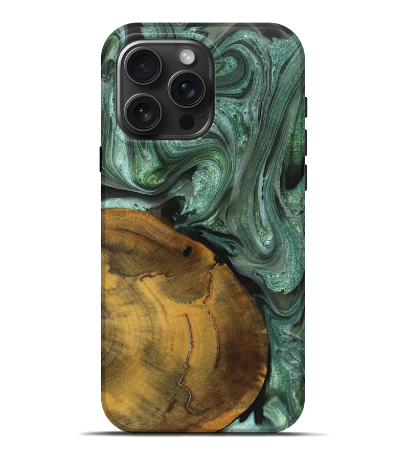 iPhone 16 Pro Max Wood+Resin Live Edge Phone Case - Gracelyn (Green, 719604)