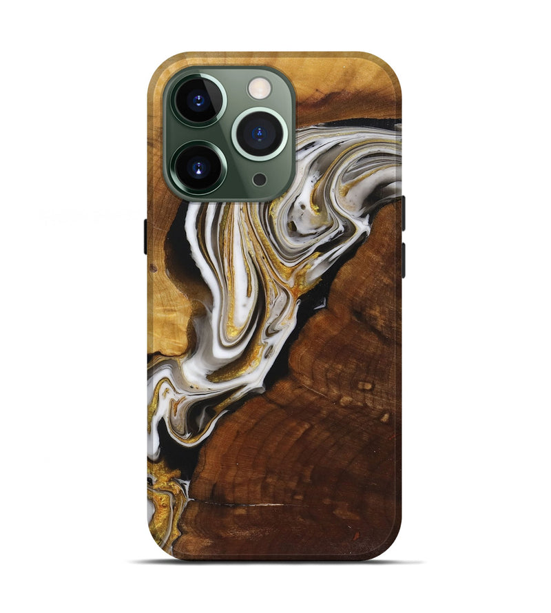 iPhone 13 Pro Wood+Resin Live Edge Phone Case - Alexandra (Black & White, 719618)