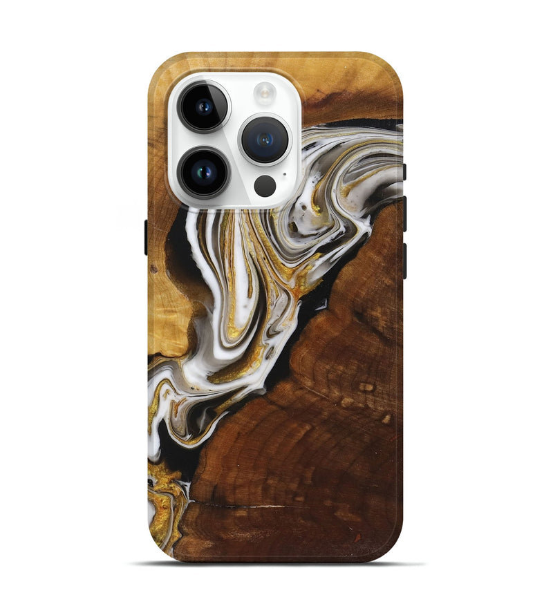 iPhone 15 Pro Wood+Resin Live Edge Phone Case - Alexandra (Black & White, 719618)