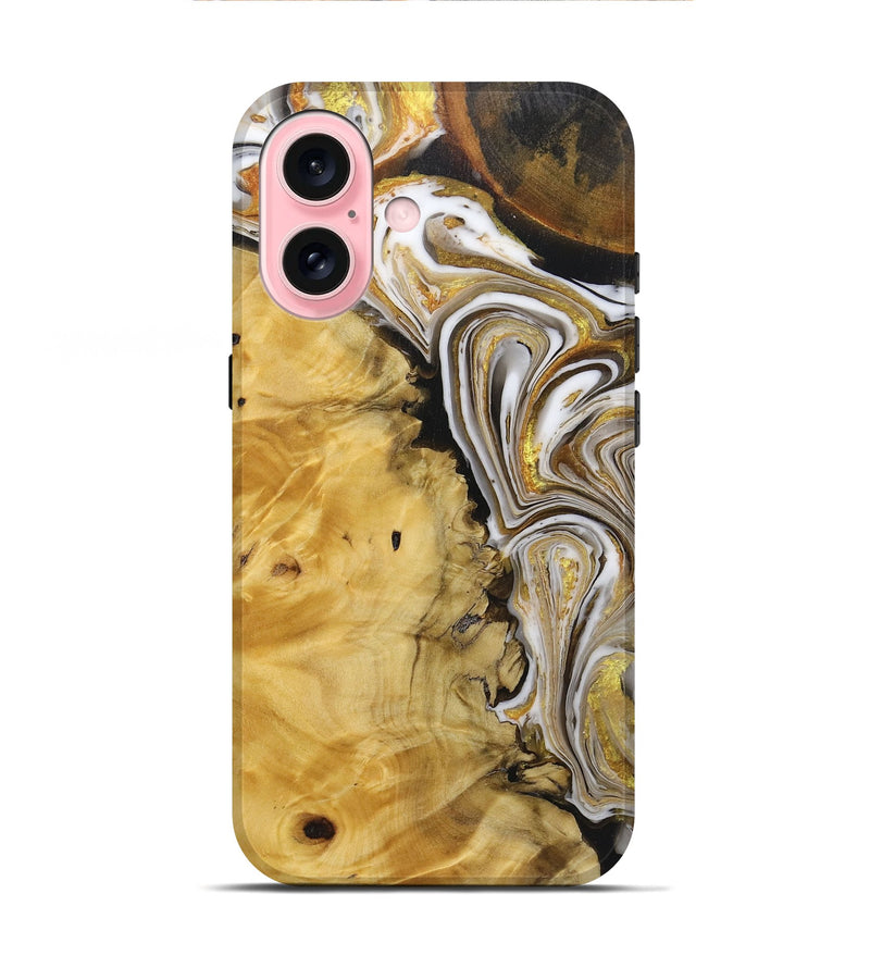 iPhone 16 Wood+Resin Live Edge Phone Case - Tabatha (Black & White, 719619)