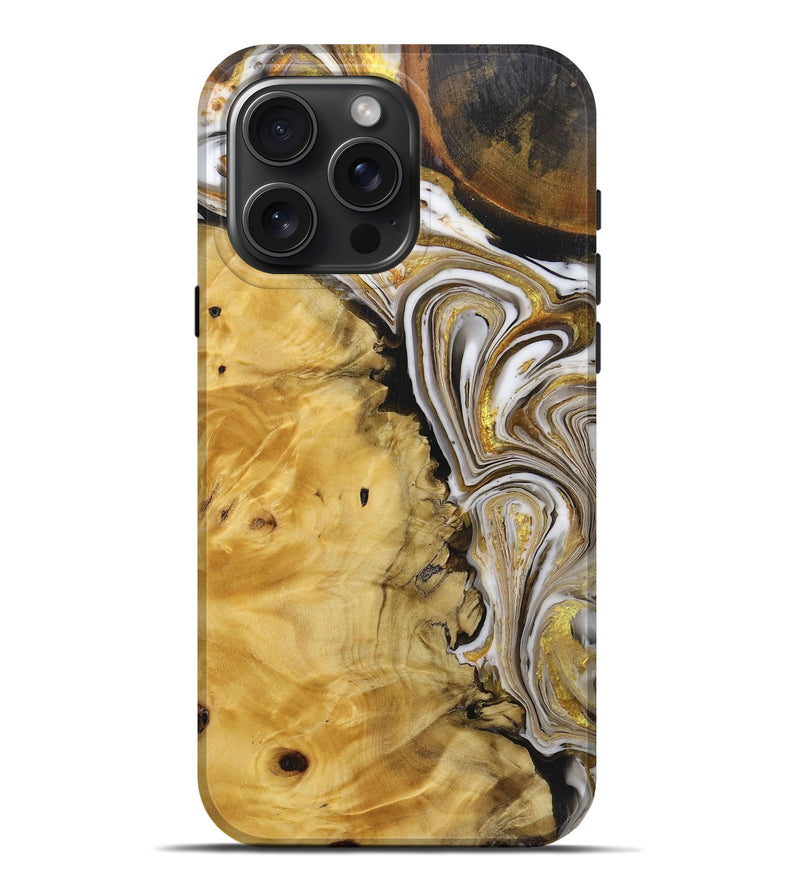 iPhone 16 Pro Max Wood+Resin Live Edge Phone Case - Tabatha (Black & White, 719619)