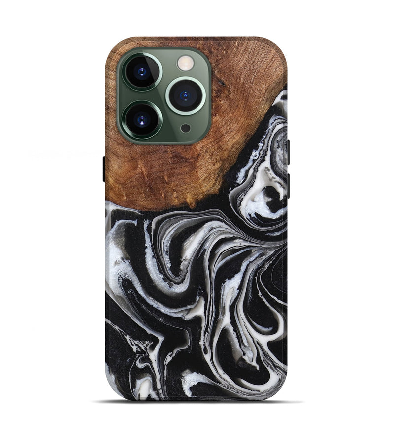 iPhone 13 Pro Wood+Resin Live Edge Phone Case - Eileen (Black & White, 719620)