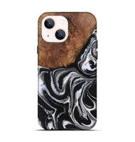 iPhone 14 Wood+Resin Live Edge Phone Case - Eileen (Black & White, 719620)