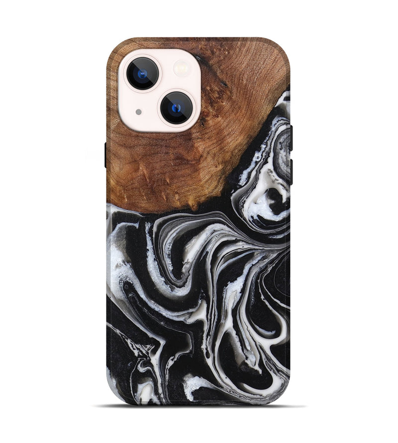 iPhone 14 Wood+Resin Live Edge Phone Case - Eileen (Black & White, 719620)