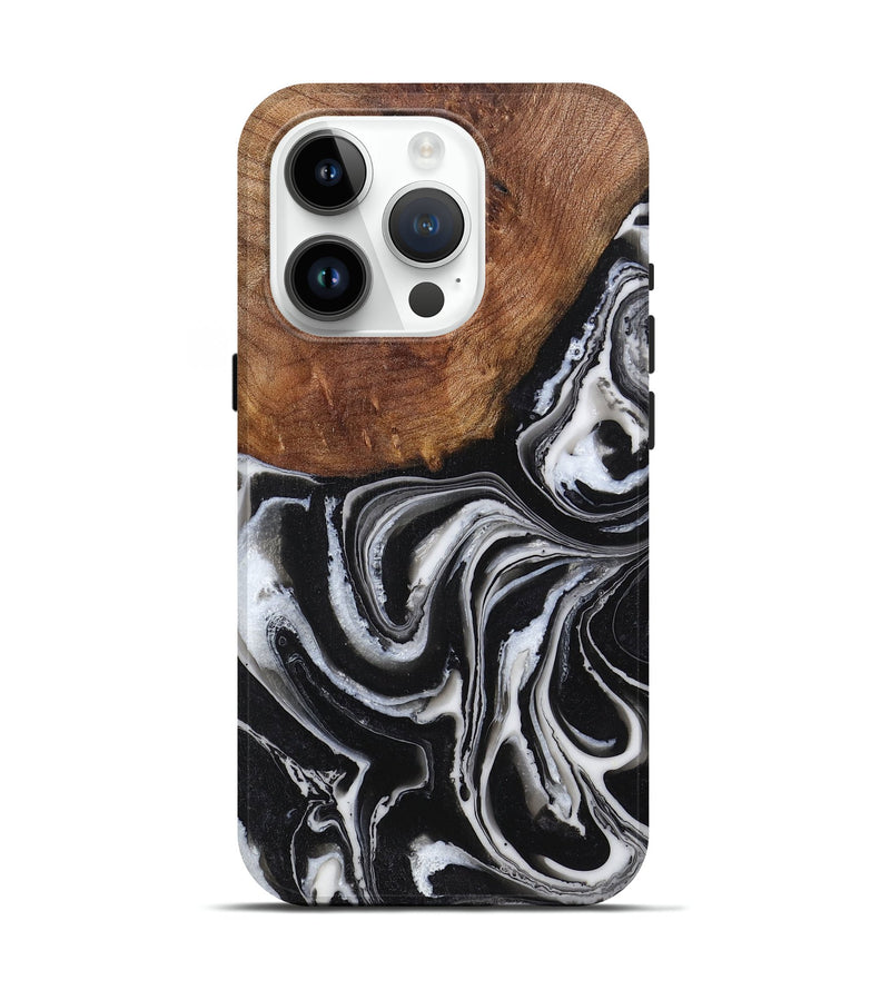 iPhone 15 Pro Wood+Resin Live Edge Phone Case - Eileen (Black & White, 719620)