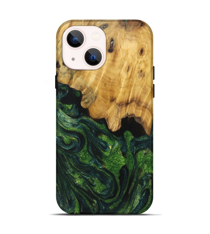 iPhone 14 Wood+Resin Live Edge Phone Case - Yvette (Green, 719634)