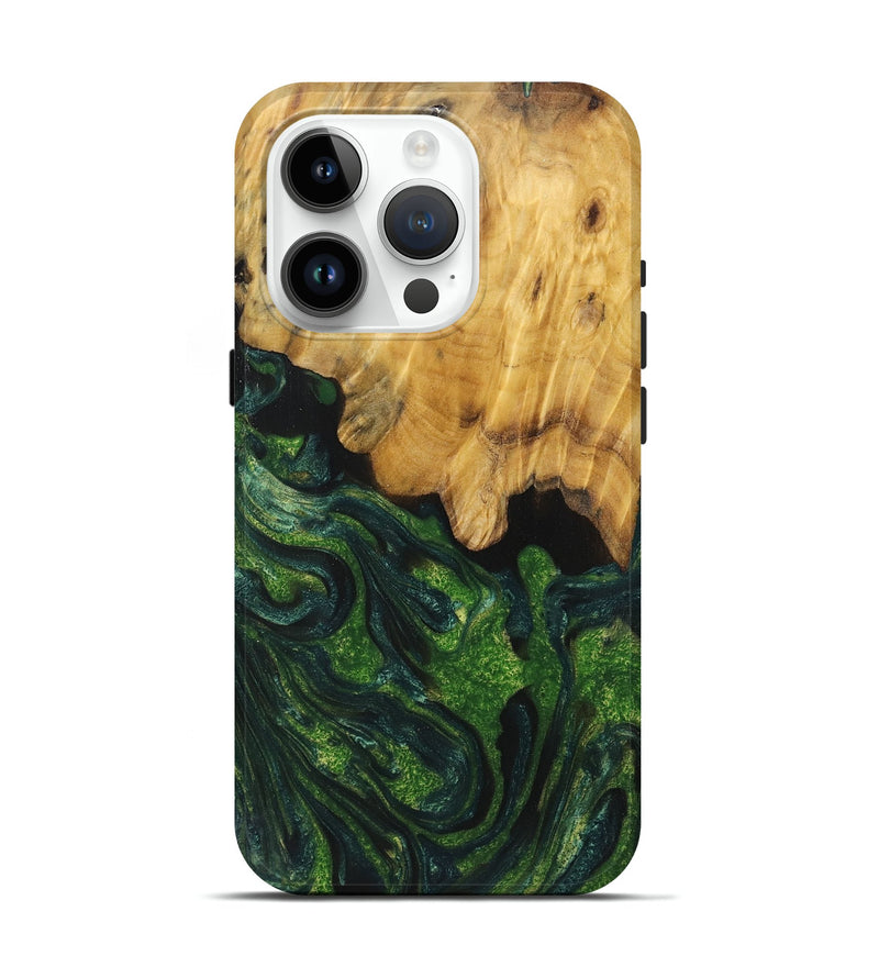 iPhone 15 Pro Wood+Resin Live Edge Phone Case - Yvette (Green, 719634)