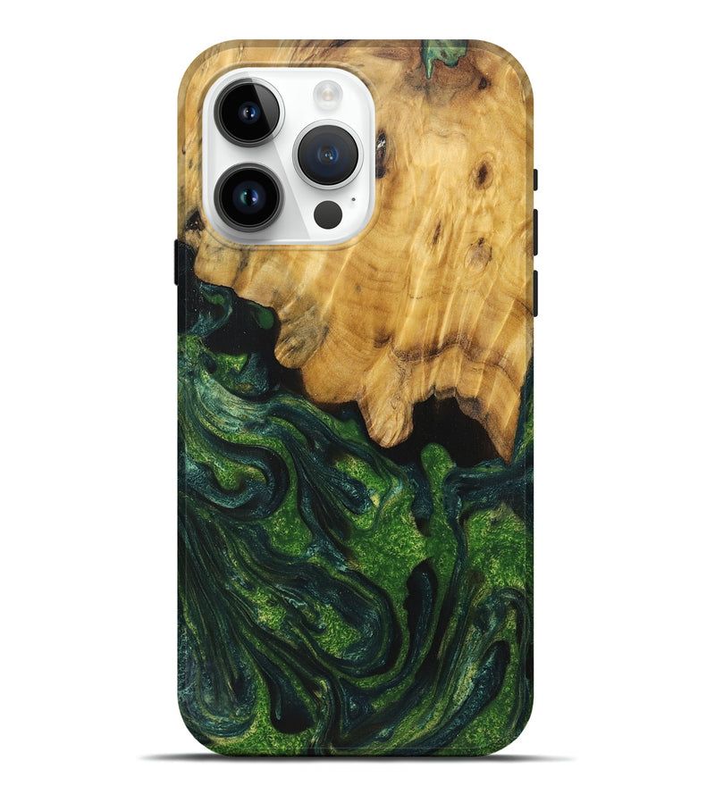 iPhone 15 Pro Max Wood+Resin Live Edge Phone Case - Yvette (Green, 719634)