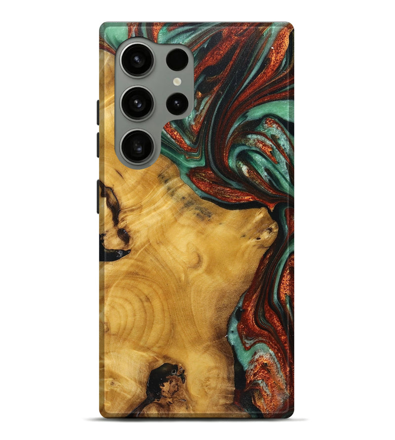 Galaxy S24 Ultra Wood+Resin Live Edge Phone Case - Benny (Teal & Gold, 719635)