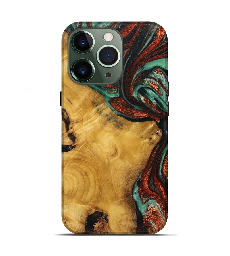 iPhone 13 Pro Wood+Resin Live Edge Phone Case - Benny (Teal & Gold, 719635)