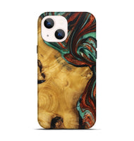 iPhone 14 Wood+Resin Live Edge Phone Case - Benny (Teal & Gold, 719635)