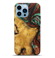 iPhone 14 Pro Max Wood+Resin Live Edge Phone Case - Benny (Teal & Gold, 719635)