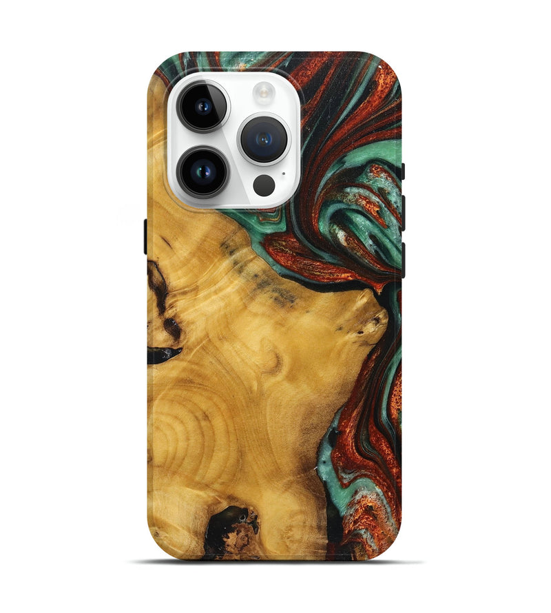 iPhone 15 Pro Wood+Resin Live Edge Phone Case - Benny (Teal & Gold, 719635)