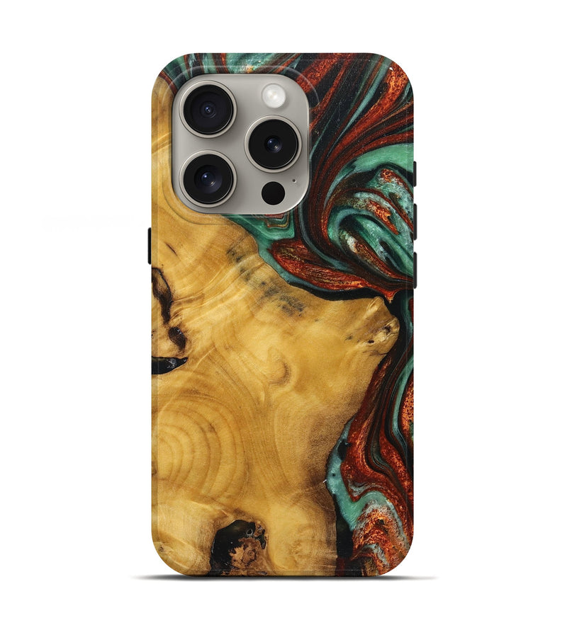 iPhone 16 Pro Wood+Resin Live Edge Phone Case - Benny (Teal & Gold, 719635)