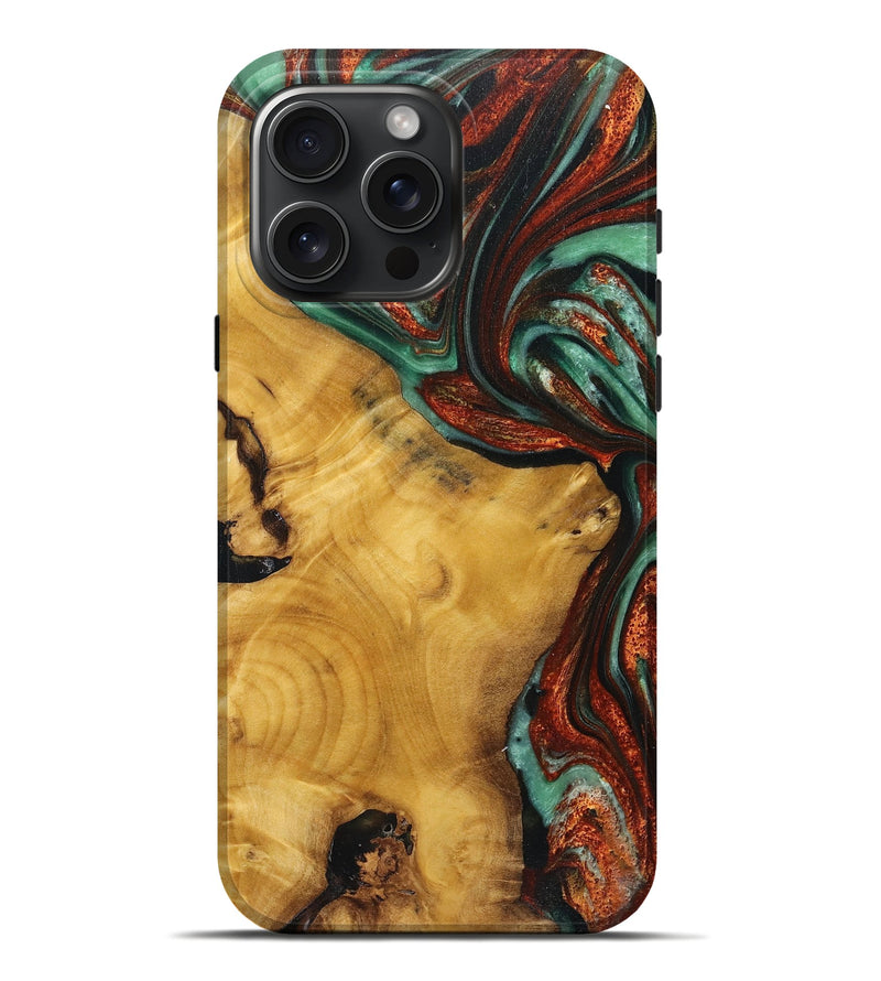 iPhone 16 Pro Max Wood+Resin Live Edge Phone Case - Benny (Teal & Gold, 719635)