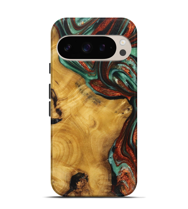 Pixel 9 Wood+Resin Live Edge Phone Case - Benny (Teal & Gold, 719635)