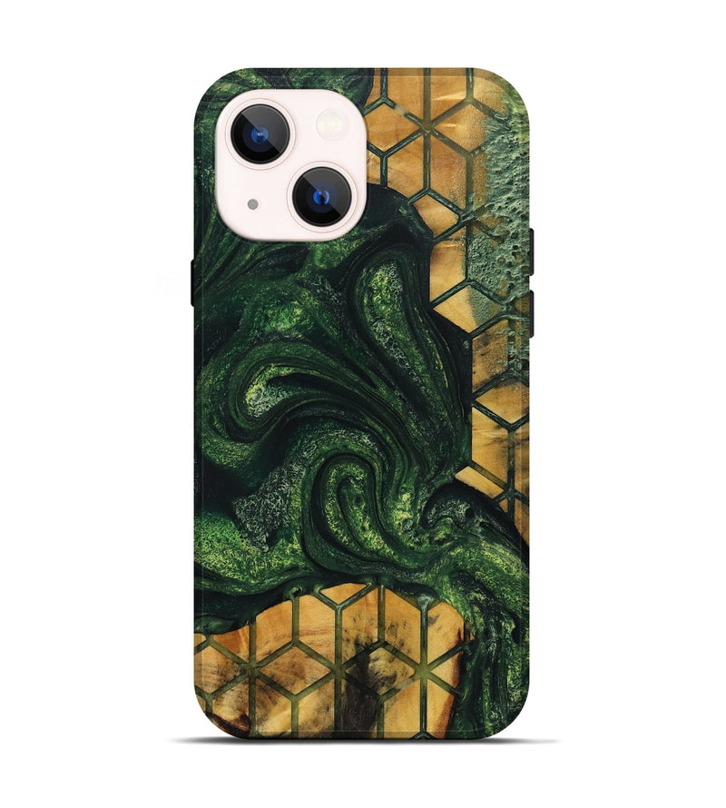 iPhone 14 Wood+Resin Live Edge Phone Case - Mackenzie (Green, 719638)